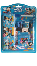 Mickey Mouse Combo Stationery Pack ( 8 Color Crayons + Sharpener + Eraser + Mickey Mouse Pencil Box + Practice Writing Board (with printed alphabets and numbers))