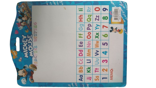 Mickey Mouse Combo Stationery Pack ( 8 Color Crayons + Sharpener + Eraser + Mickey Mouse Pencil Box + Practice Writing Board (with printed alphabets and numbers))
