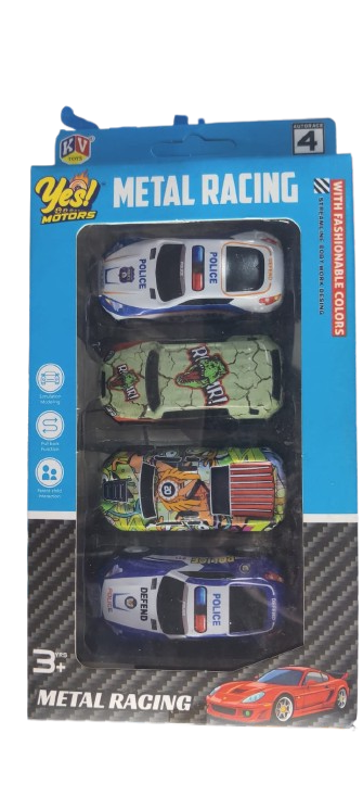Yes! Metal Racing Cars Set (Pack of 4) – Pull Back Action Vehicles